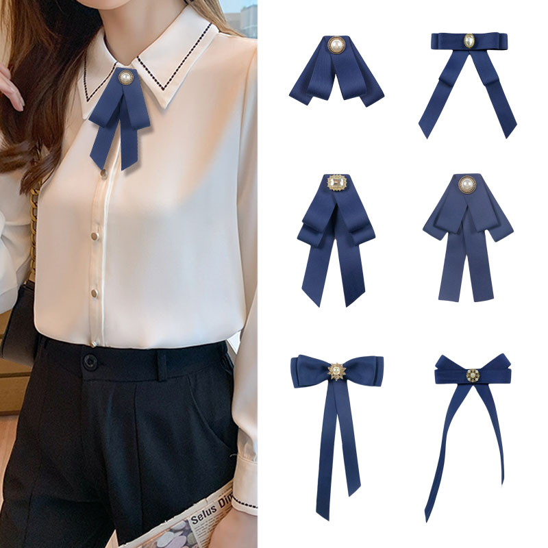 蓝色丝带领结蝴蝶结别针学院风