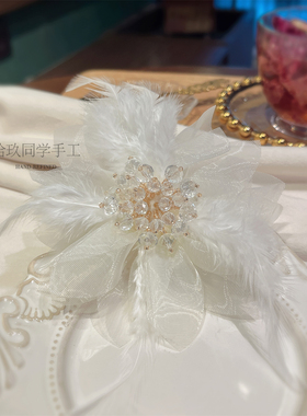 古风仙气羽毛轻纱胸花发夹