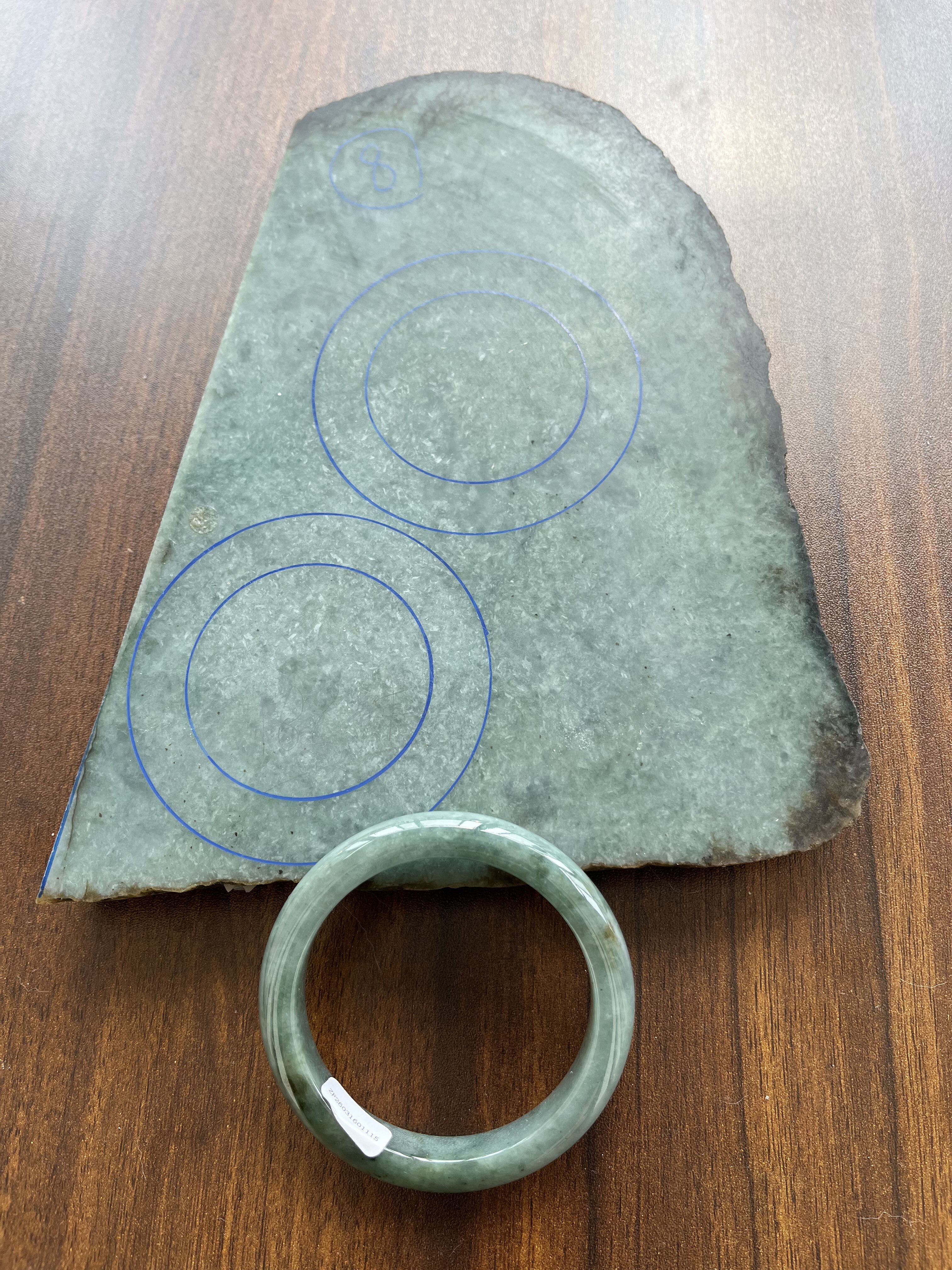 大圈口缅A翡翠老油青蓝水片料手镯料珠子牌子料