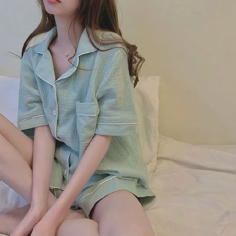 2026新款睡衣女夏泡泡棉短袖短裤套装韩版简约网红休闲家居服套装