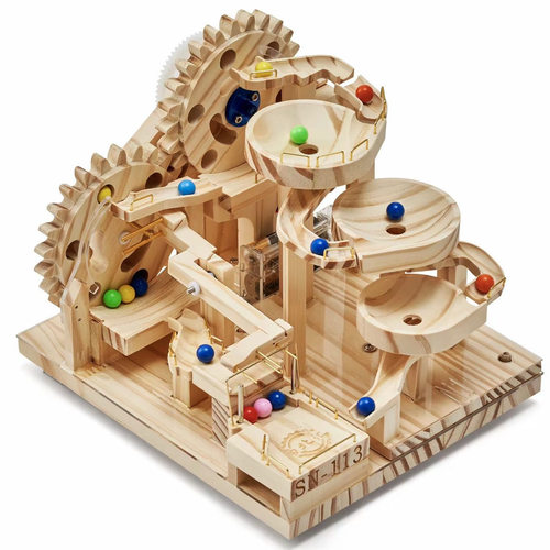 DIY手工益智拼装模型高难度电动木质机械滚珠积木男女孩玩具礼物