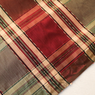 印度进口重磅马德拉斯格纹金属色立体提花真丝双宫面料设计师布料