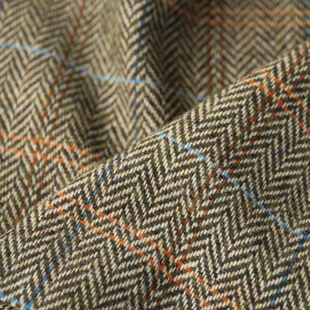 意大利进口复古米绿褐蓝橘杂色格纹tweed编织羊毛面料设计师布料