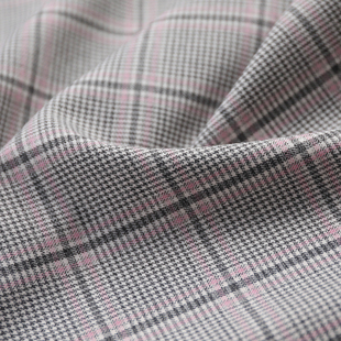 意大利进口薄款米黑灰桃粉色威尔士犬齿格纹细腻高支精纺羊毛面料