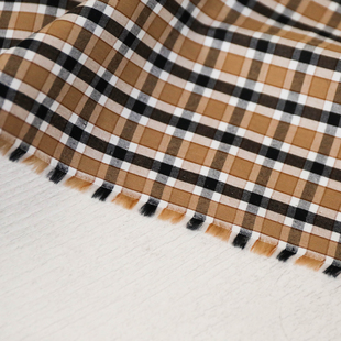 意大利进口薄款复古米驼黑白色格纹细腻平纹高支纯棉府绸面料布料