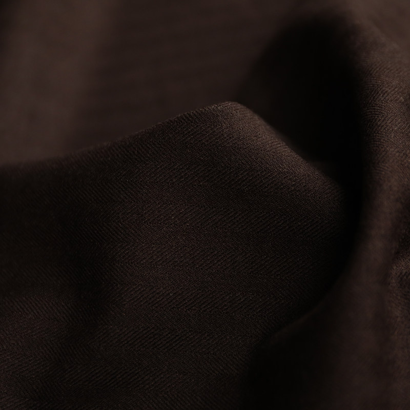 意大利进口薄款复古咖色人字鱼骨纹微弹精纺羊毛面料设计师布料