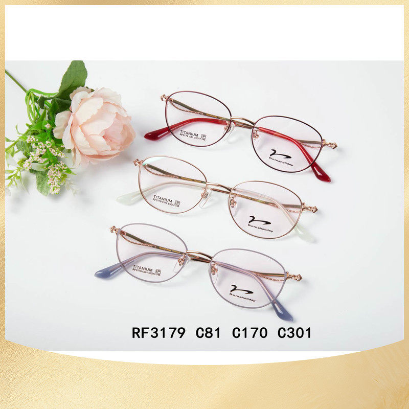 新款罗马假日眼镜框女款超轻纯钛眼镜架可配近视眼镜框3179C301