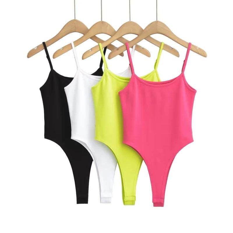 夏季新品荧光绿色吊带连身打底衫女装肩带可调纯欲性感背心连体衣