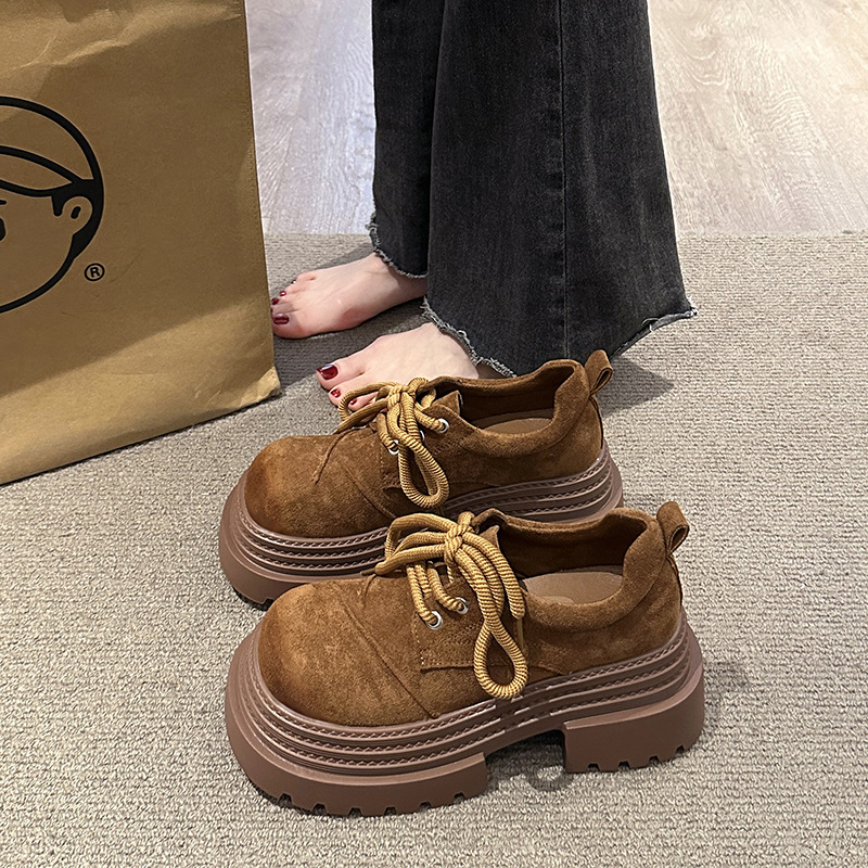 厚底英伦风小皮鞋女秋冬2024新款博肯女鞋复古大头单鞋棕色乐福鞋