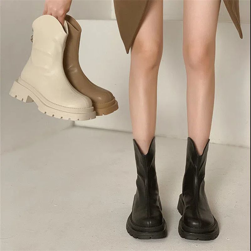 超火网红厚底马丁靴女2022年新款英伦风短靴女靴子潮增高中筒靴女