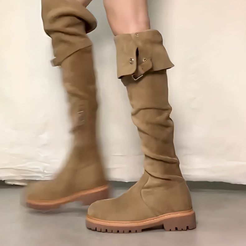复古厚底长筒靴女2025新款两穿显瘦修腿型不过膝粗高跟高筒骑士