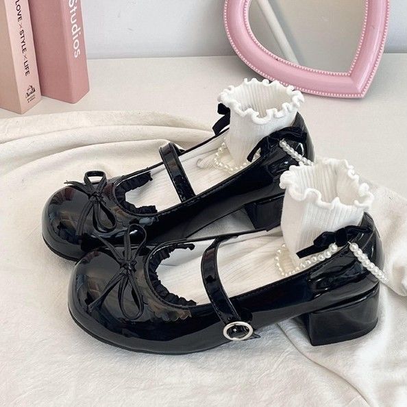 2024春夏季洋气百搭小众圆头小皮鞋女jk学生日系浅口增高玛丽珍鞋