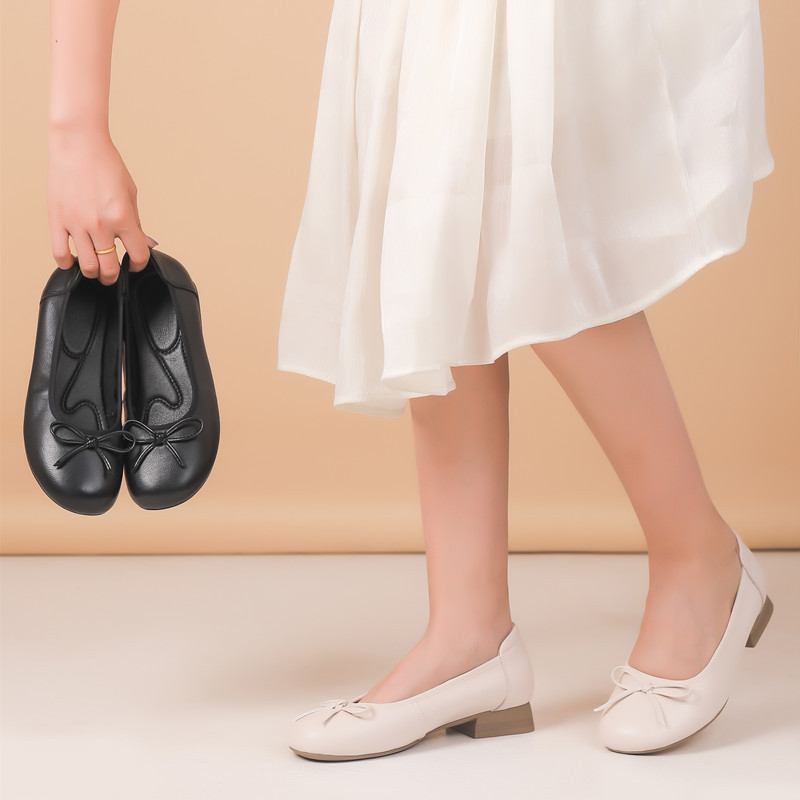 浅口单鞋女2025夏新款粗跟配裙子芭蕾晚晚鞋真皮气质法式玛丽