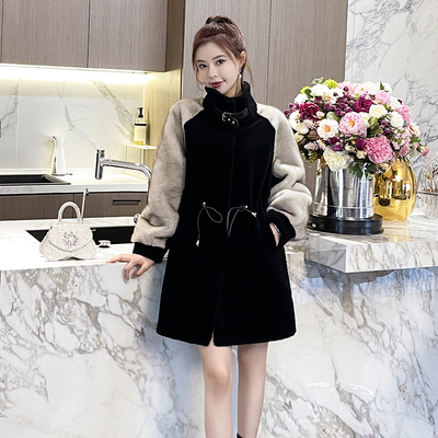 修身款羊毛水貂绒中长款皮草保暖