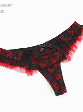 欧美英国se*ret 性感荷叶边女T裤 诱惑黑色蕾丝女士t裤 /丁字裤女