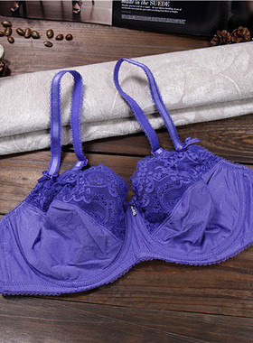 T4 欧美单大码性感女内衣 蓝色蕾丝全罩杯胸罩超薄款文胸75CD85B