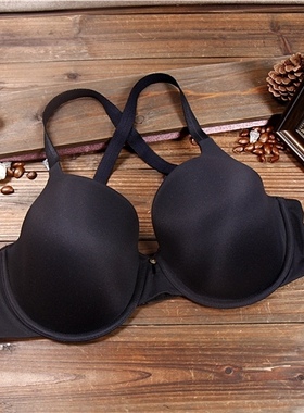 A1黑色光面女内衣可拆卸交叉肩带磨毛爽滑夏季薄款文胸65G70E80CE