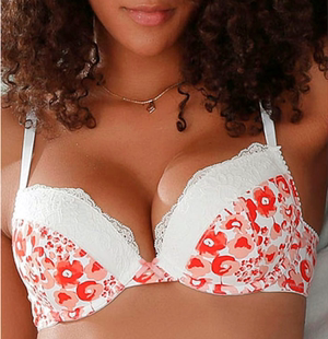 A7 法国单纯棉印花蕾丝边上托聚拢女内衣 插片棉文胸70BC75C90A