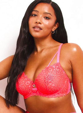 C4 欧美大码女内衣红色性感半透明网纱刺绣夏季文胸80-110BCDEFG