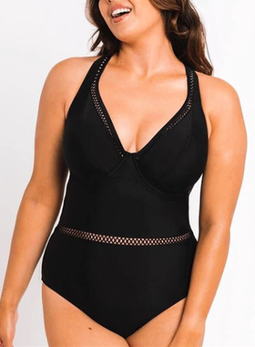 C6英国原单Curvy Kate大码黑色美背连体泳衣65DE90KL95HI100DFG
