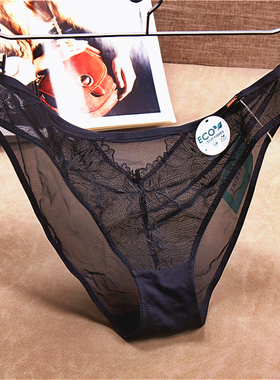 M7 法国原单黑色透明刺绣女三角裤舒适透气女中低腰透视网纱内裤