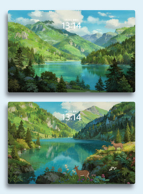 【2张】油画九寨沟 治愈可爱宫崎骏电脑mac手机ipad壁纸watch壁纸