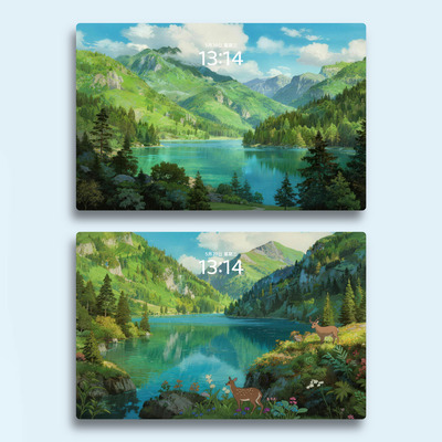 【2张】油画九寨沟 治愈可爱宫崎骏电脑mac手机ipad壁纸watch壁纸