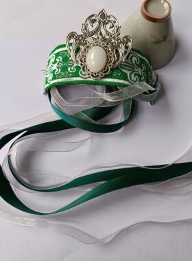 古装头饰汉服明制男女古代小姐公子发冠顶夹绑带发夹头冠演出绿色