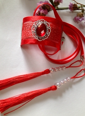 男古装头饰武侠男女束发发冠发扣头冠动漫演出戏曲古风红色穗子