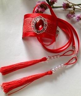 男古装头饰武侠男女束发发冠发扣头冠动漫演出戏曲古风红色穗子