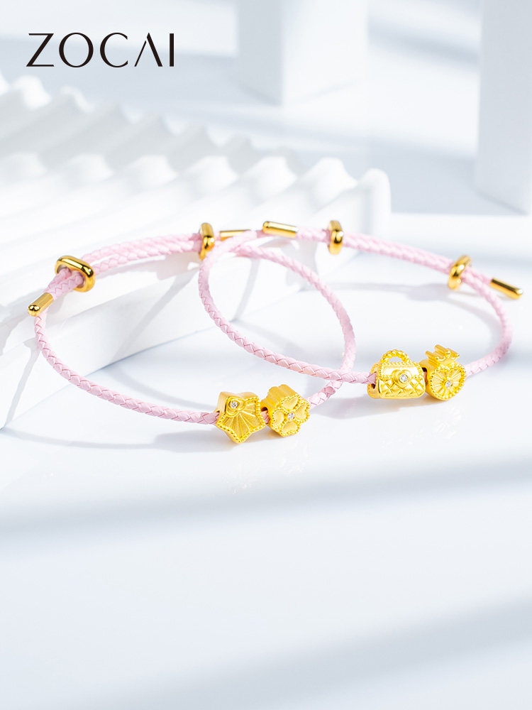 佐卡伊 足金镶钻幸运草皇冠星星转运珠黄金串珠宝宝新年圣诞礼物