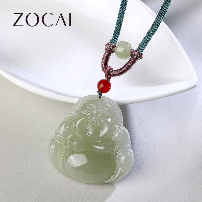 佐卡伊和田玉晴水佛公吊坠弥勒佛玉石笑佛挂坠男女款佛头项链玉坠