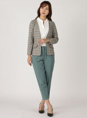 Sw**ingle 日本原单格纹无领西装外套