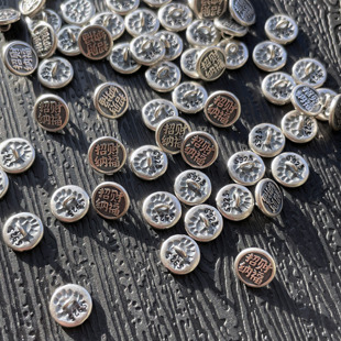 S925纯银纽扣复古泰银招财纳福扣子DIY配件饰品 编手串链红绳项链