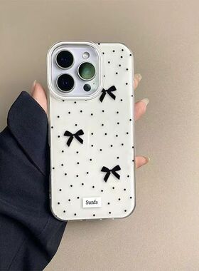 圆点蝴蝶结适用苹果17promax手机壳iphone16大孔15新款14Pro软壳17Air保护套13pm简约14Plus12防摔11白色IMD