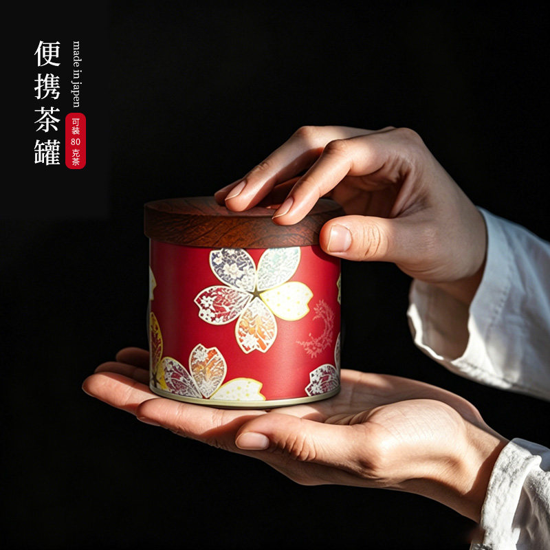日本制进口茶叶罐绿茶鸟居制罐镀锡马口铁罐咖啡密封罐伴手礼空罐