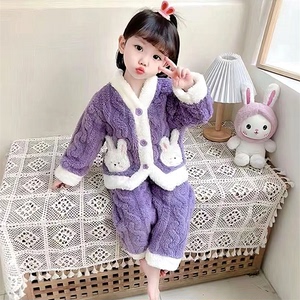 家居开衫加厚睡衣套装保暖居家舒适法兰绒服款女孩冬季套装柔软
