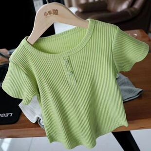 女童短袖T恤2026夏季新款小孩儿童宝宝洋气百搭高腰修身短款上衣