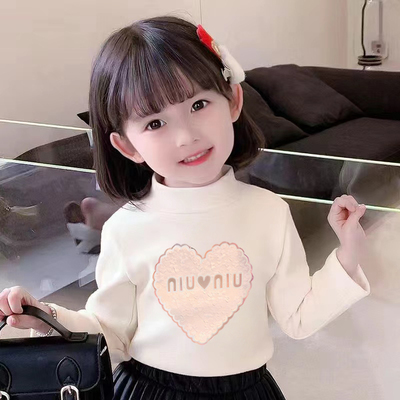 女童半高领双面德绒打底衫2025秋冬装新款洋气长袖儿童宝宝保暖衣