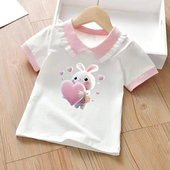 韩版 纯棉女童装 印花上衣 款 小孩儿童宝宝时尚 POLO短袖 T恤2025夏季