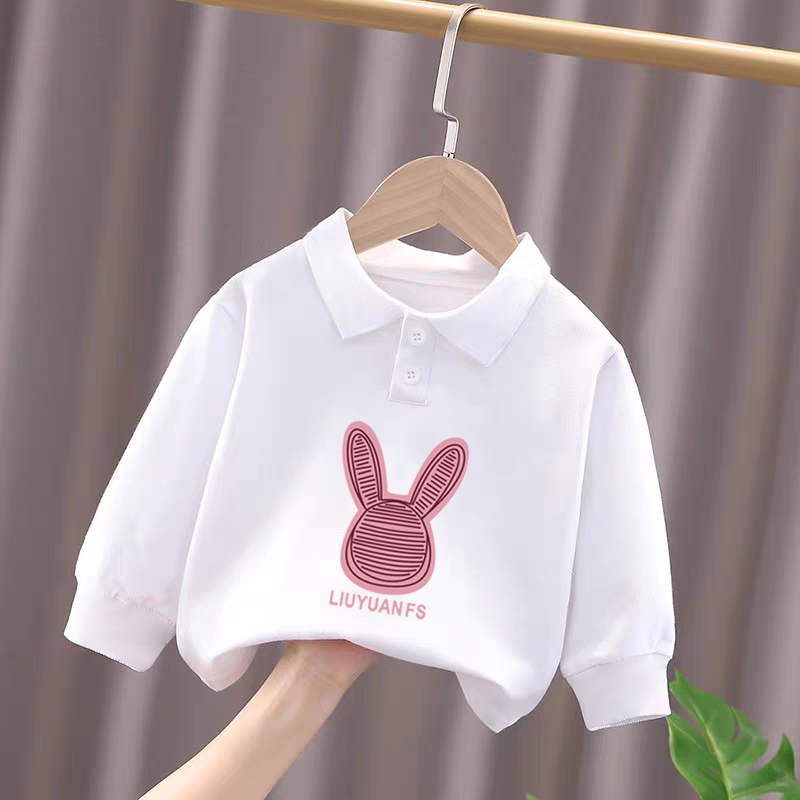 100%纯棉女童POLO长袖t恤春秋新款小孩儿童宝宝卡通洋气印花上衣