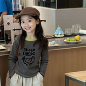 100%纯棉女童圆领长袖 小孩儿童宝宝卡通洋气打底上衣 T恤春秋新款