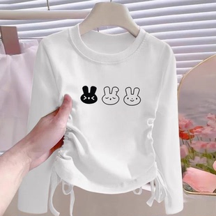 100%纯棉女童白色长袖T恤春秋季新款中大儿童宝宝卡通动漫打底衫
