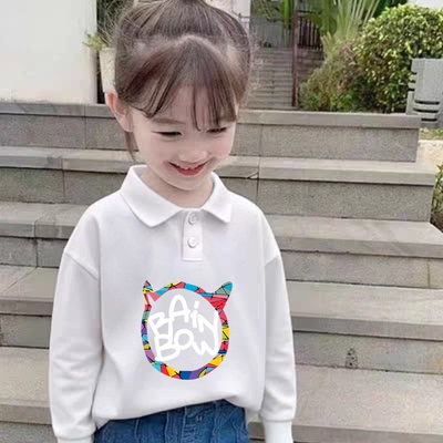 纯棉女童POLO长袖t恤2025春秋新款中小儿童宝宝卡通休闲印花上衣
