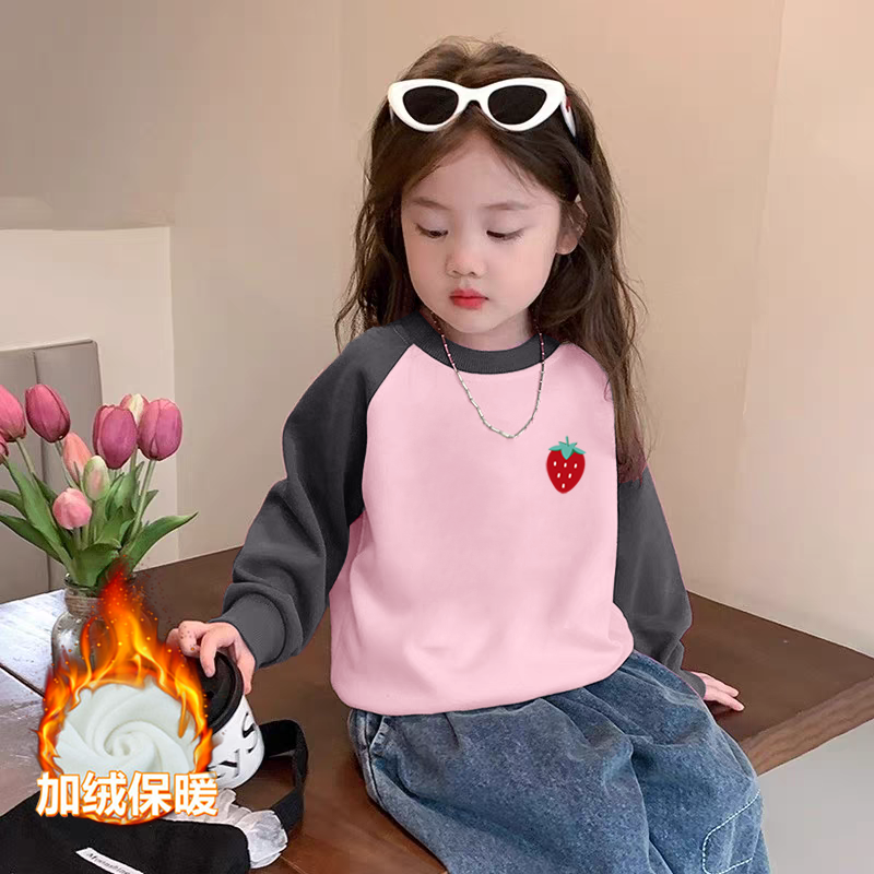 100%纯棉女童装加绒圆领卫衣秋冬季新款中小儿童宝宝卡通动漫上衣