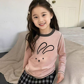 纯棉女童圆领长袖 洋气打底上衣 t恤2026春秋中大儿童宝宝卡通时尚