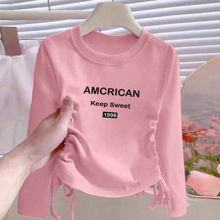 纯棉女童圆领长袖T恤2025春秋新款中大儿童宝宝卡通简约打底上衣