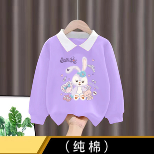 纯棉女童洋气长袖POLO领卫衣春秋季小孩儿童宝宝宽松薄款外套上衣