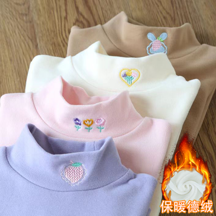 女童半高领德绒打底衫冬季新款洋气长袖T恤小孩儿童宝宝保暖上衣