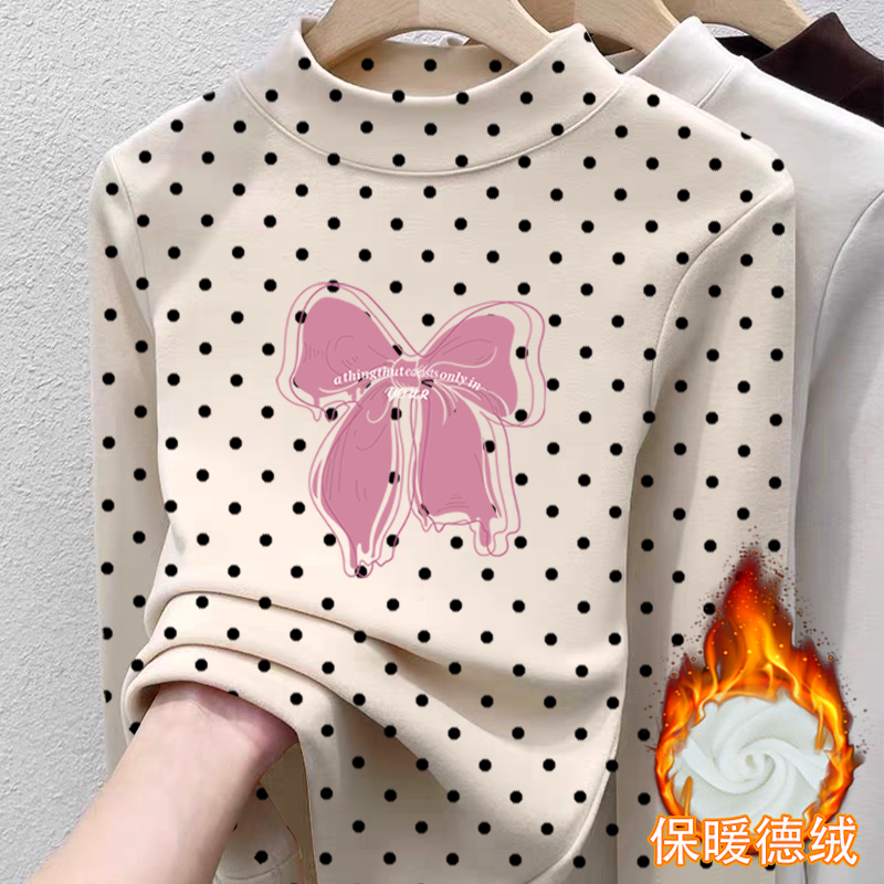 德绒女童半高领长袖t恤2025秋冬季新款儿童宝宝卡通动漫印花上衣